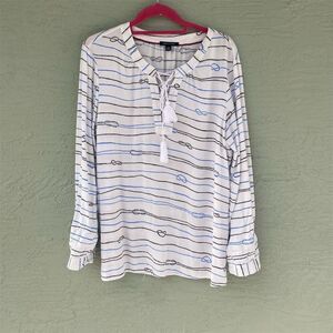 Tommy Hilfiger Women's XL Striped Lace-Up Blouse Multicolor Casual
